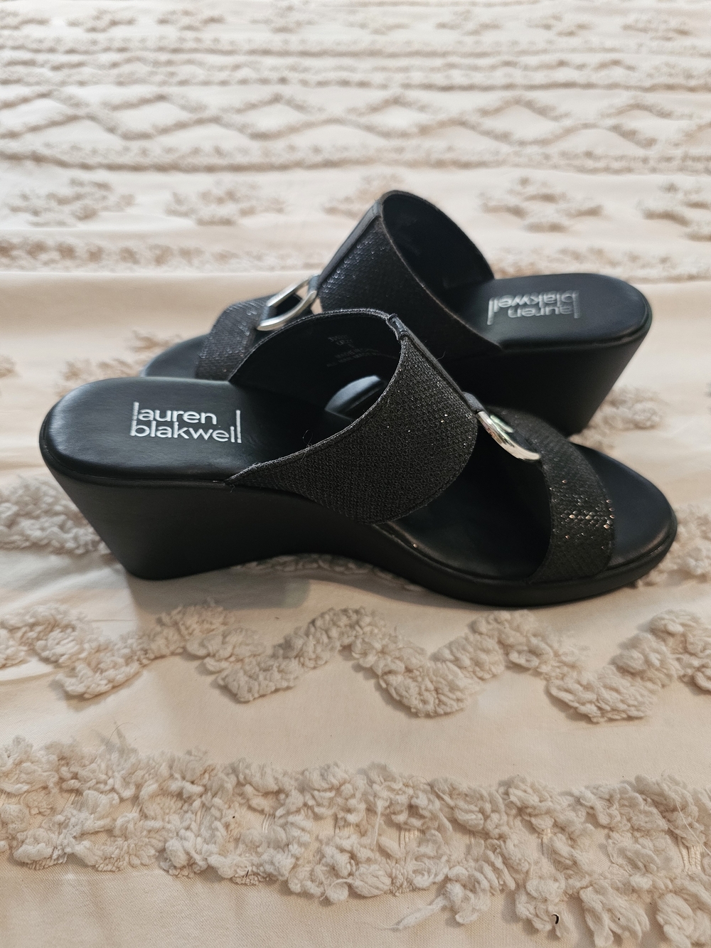 Lauren Blakwell Black Wedge Slide Sandals